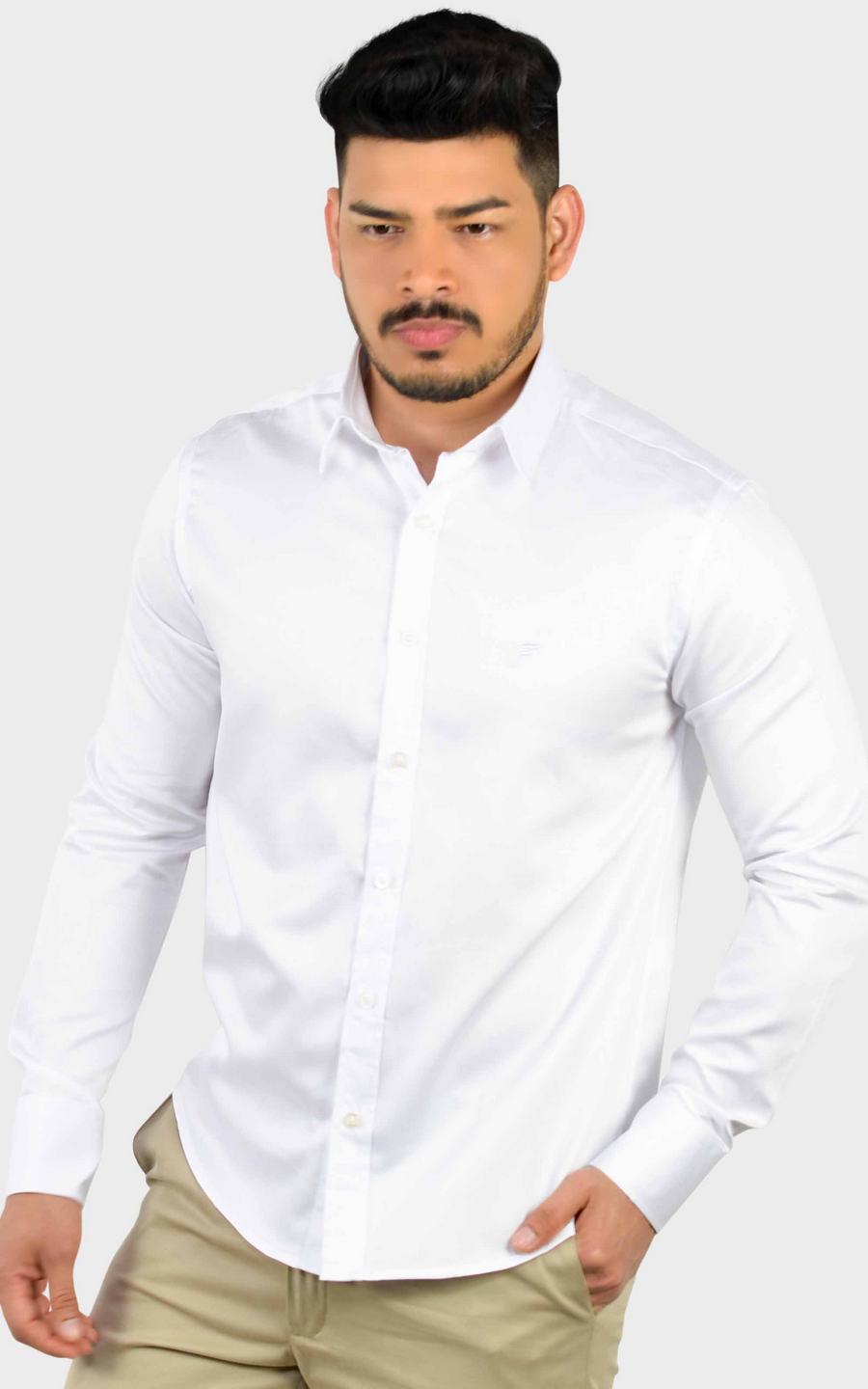 camisa social branca com estampa